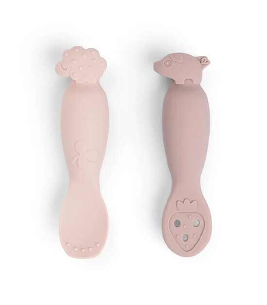 Done By Deer - Tiny Farm - 2'li Silikon Alıştırma ve P&uuml;re Kaşık Seti - Pembe