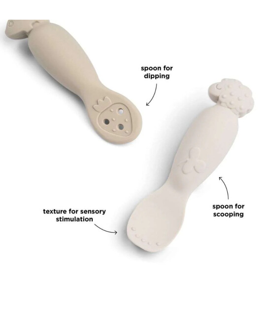 Done by Deer Silikon Alıştırma & P&uuml;re Kaşık Seti // Tiny Farm - Bej