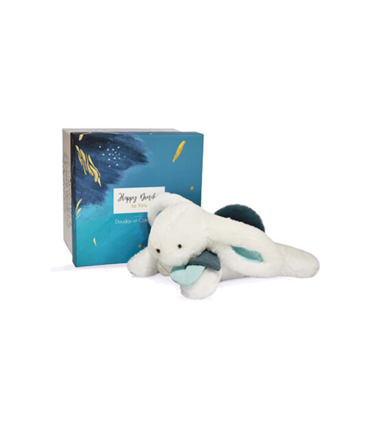 Doudou Peluş Ponpon Mavi Tavşan