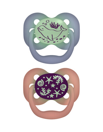 Dr. Brown's Advantage Silikon Emzik - İkili Set (0-6 Ay) // Okyanus - Pembe (Karanlıkta Parlar)