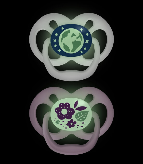 Dr. Brown's Advantage Silikon Emzik - İkili Set (6-18 Ay) // Doğa - Mor / Pembe (Karanlıkta Parlar)