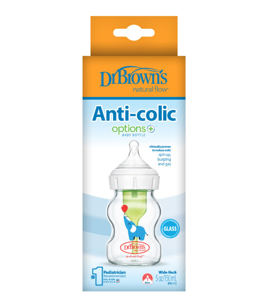 Dr. Brown's Options+ Geniş Ağız Cam Biberon (150 ml) // Fil Desen