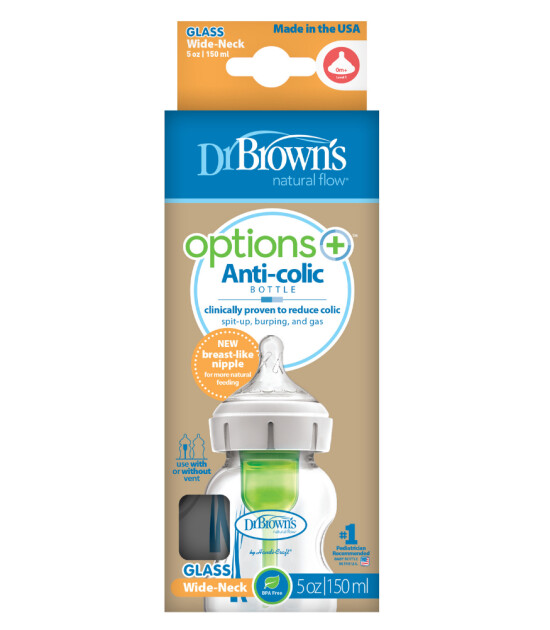 Dr Brown's Options+ Geniş Ağız Cam Biberon (150 ml)