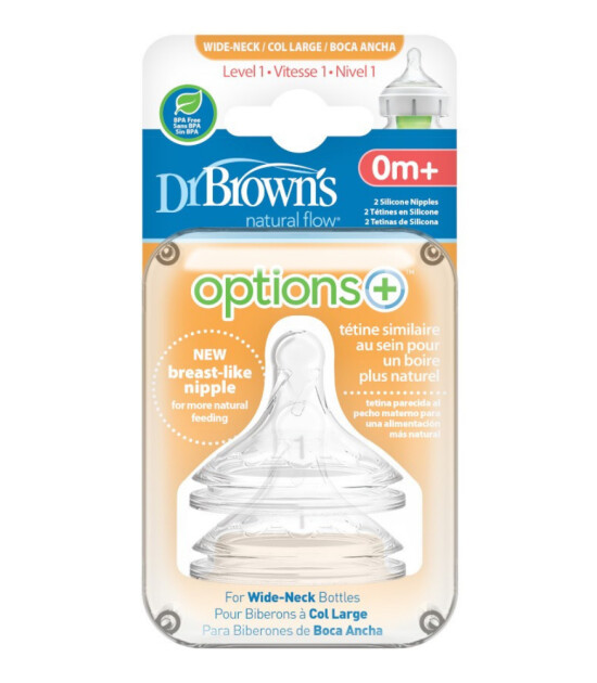 Dr Brown's Options+ Geniş Ağız Silikon Biberon Emzik - İkili Paket (1. Seviye)