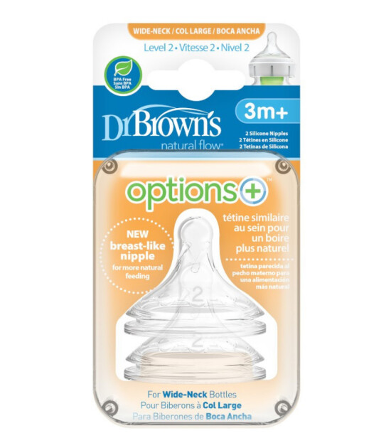 Dr Brown's Options+ Geniş Ağız Silikon Biberon Emzik - İkili Paket (2. Seviye)