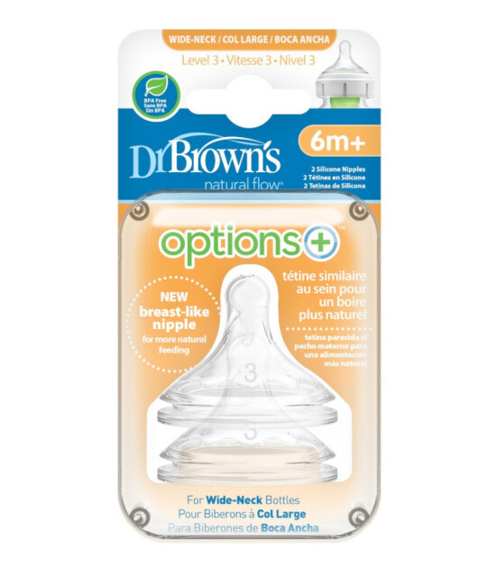 Dr. Brown's Options+ Geniş Ağız Silikon Biberon Emzik - İkili Paket (3. Seviye)