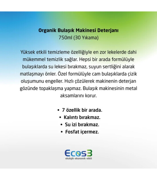 Ecos3 Organik Bulaşık Makinesi Deterjanı (750 ml)