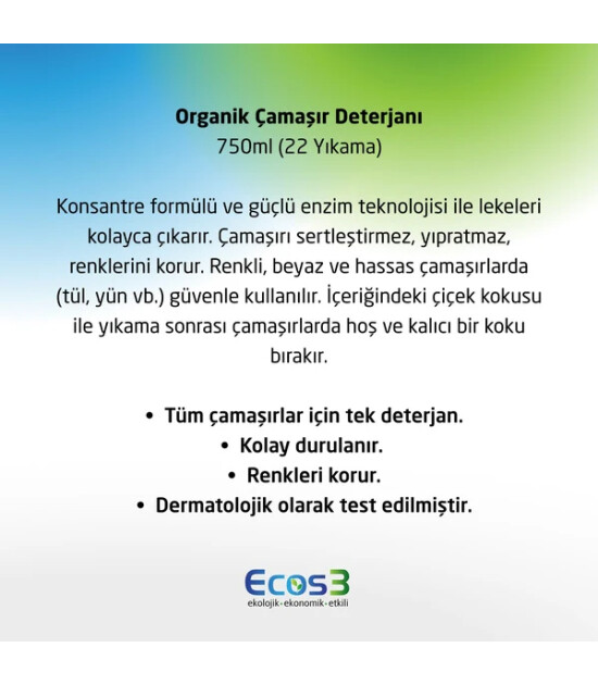 Ecos3 Organik Çamaşır Deterjanı (750 ml)