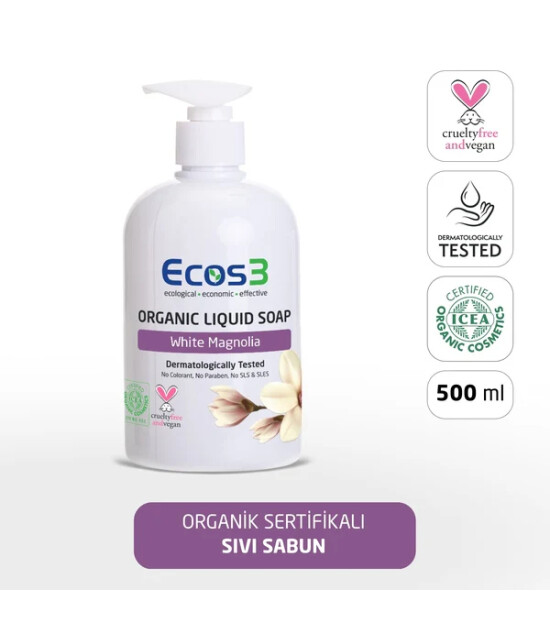 Ecos3 Organik Sıvı Sabun // Beyaz Manolya (500 ml)