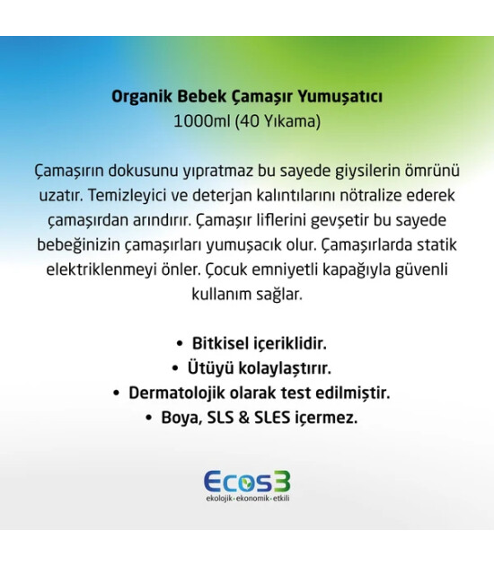 Ecos3 Organik Bebek Çamaşır Yumuşatıcı (1000 ml)