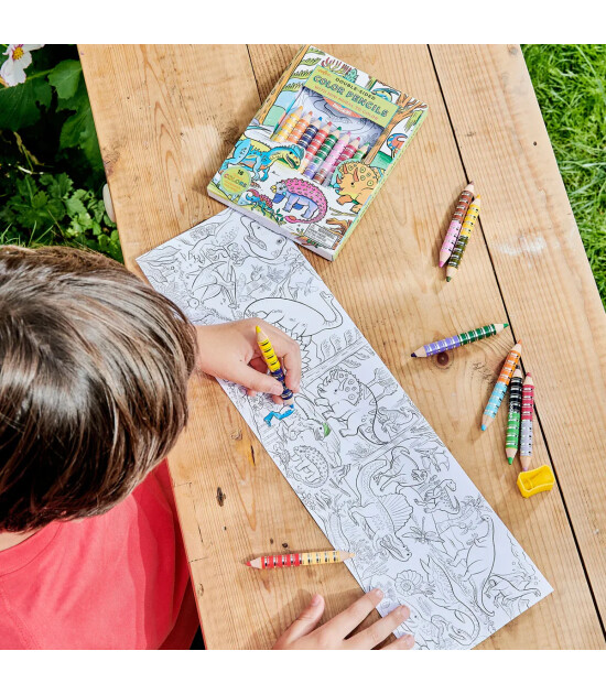 Eeboo Boyama Posteri ve Kuru Boya Seti (16 Renk) // Dinosaurs