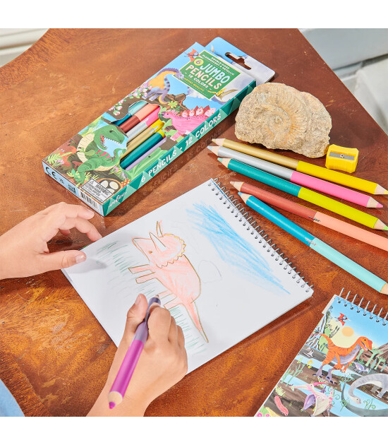 Eeboo &Ccedil;ift U&ccedil;lu Jumbo Kuru Boya Kalemi (12 Renk) // Dinosaur