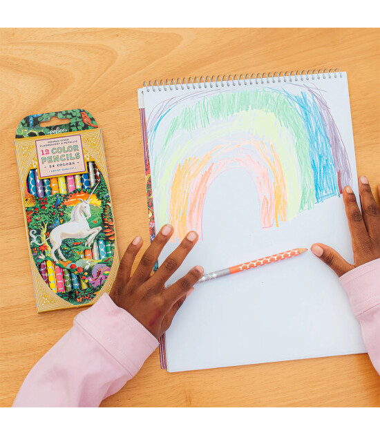 Eeboo &Ccedil;ift U&ccedil;lu Kuru Boya Kalemi (24 Renk) // Unicorn Garden