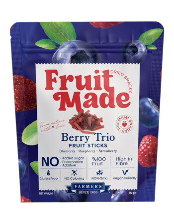 Fruitmade Berry Trio Karışık Kurutulmuş Meyve &Ccedil;ubukları (Yaban Mersini&Ahududu&&Ccedil;ilek) (90 gr)