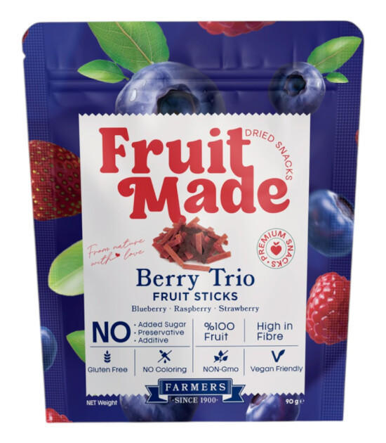 Fruitmade Berry Trio Karışık Kurutulmuş Meyve Çubukları (Yaban Mersini&Ahududu&Çilek) (90 gr)