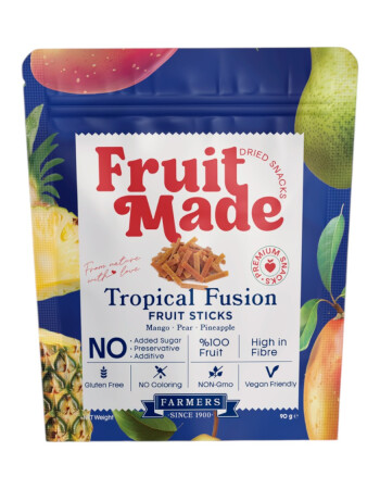 Fruitmade Tropical Fusion Karışık Kurutulmuş Meyve &Ccedil;ubukları (Mango&Armut&Ananas) (90 gr)