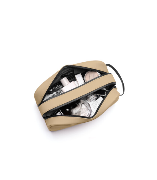 Gaston Luga Spläsh Toiletry Double Zipped Bag // Latte