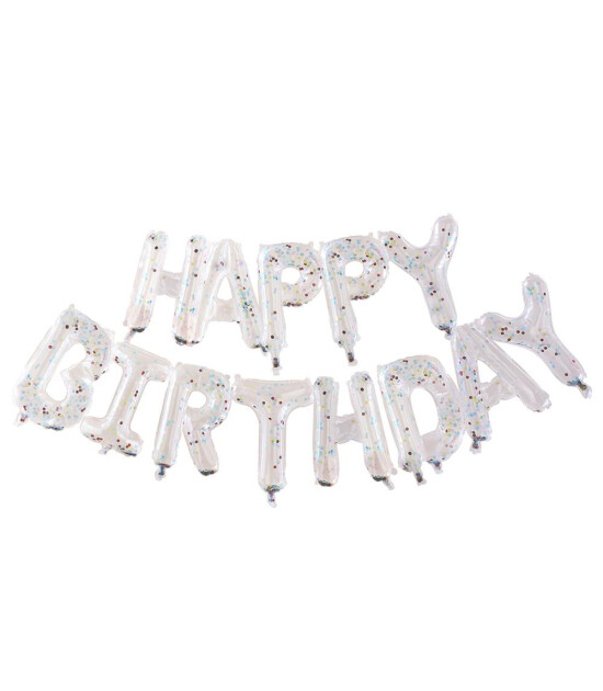 Ginger Ray - Balloon Bunting Brights Confetti Clear Foil - Happy Birthday Balon - Renkli Konfetiler
