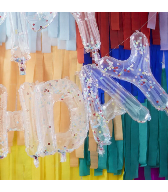 Ginger Ray - Balloon Bunting Brights Confetti Clear Foil - Happy Birthday Balon - Renkli Konfetiler
