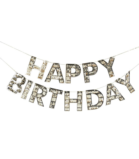 Ginger Ray - Gold Fringe Happy Birthday Bunting - Altın Püsküllü Happy Birthday Asılan Süs