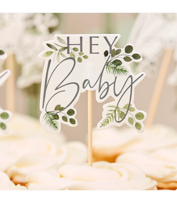Ginger Ray - Hey Baby Botanical Cupcake Toppers - Hey Baby Botanik Cupcake Süsleri