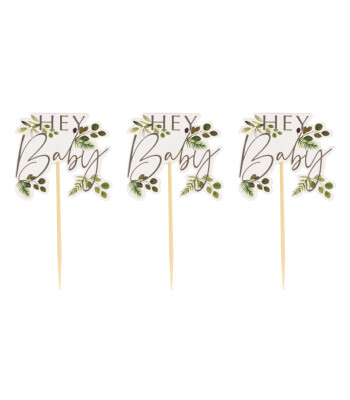 Ginger Ray - Hey Baby Botanical Cupcake Toppers - Hey Baby Botanik Cupcake Süsleri