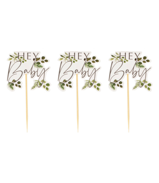 Ginger Ray - Hey Baby Botanical Cupcake Toppers - Hey Baby Botanik Cupcake Süsleri