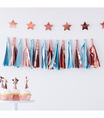 Ginger Ray Mat Mavi & Pembe Altın Püsküllü Asılan Süs