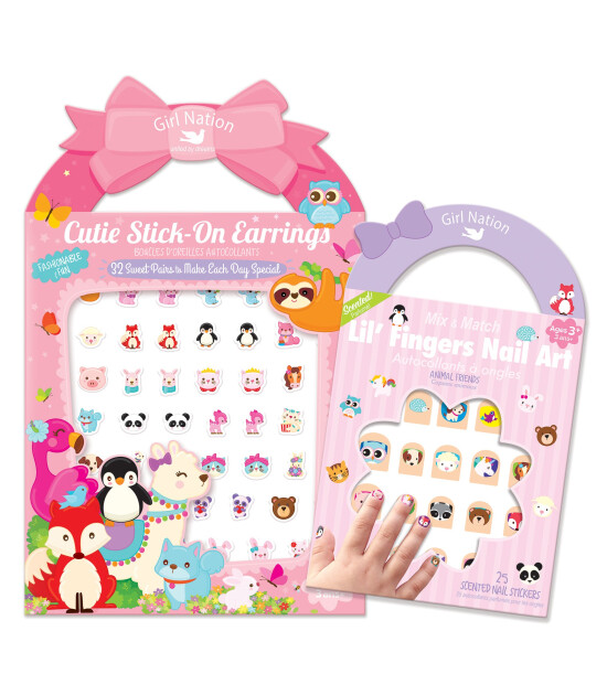 Girl Nation Cutie Sticker Küpe ve Tırnak Hediye Set // Animal Friends