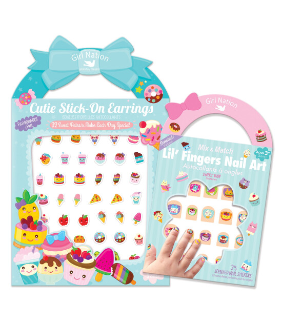 Girl Nation Cutie Sticker Küpe ve Tırnak Hediye Set // Sweet Shop