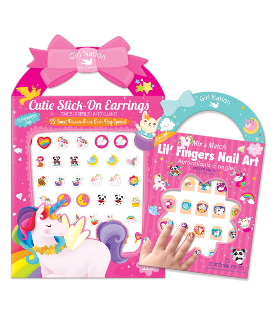 Girl Nation Cutie Sticker Küpe ve Tırnak Hediye Set // Unicorn Fantasy