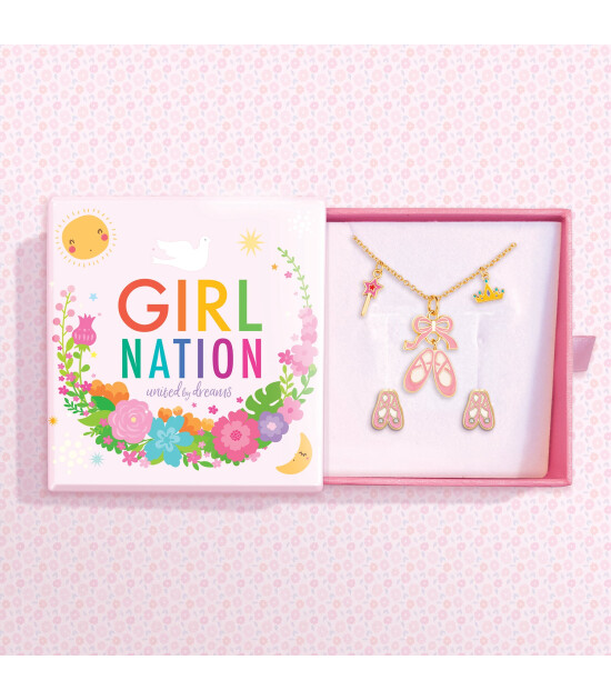Girl Nation Kolye ve Küpe Hediye Set // Ballet Shoes Set