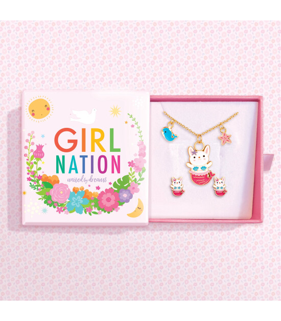 Girl Nation Kolye ve Küpe Hediye Set // Bunny Mermaid