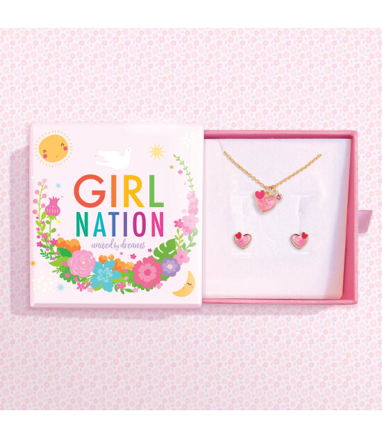 Girl Nation Kolye ve Küpe Hediye Set // Heart 2 Heart