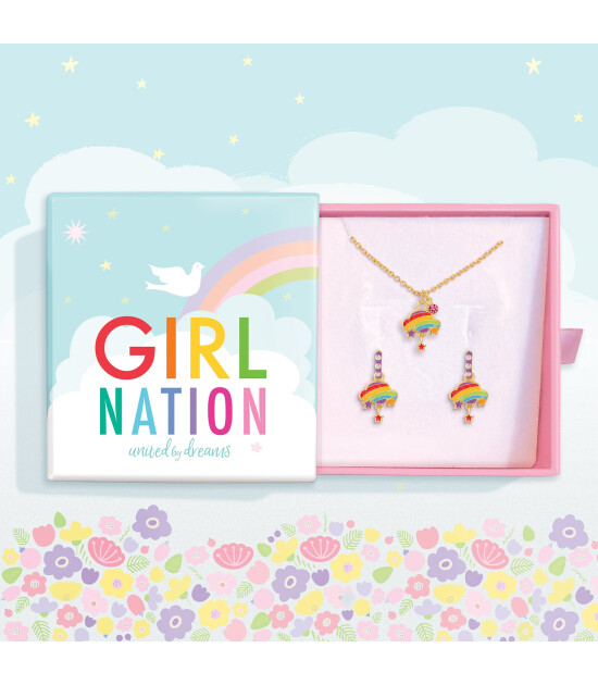 Girl Nation Kolye ve Küpe Hediye Set // Rainbow Cloud