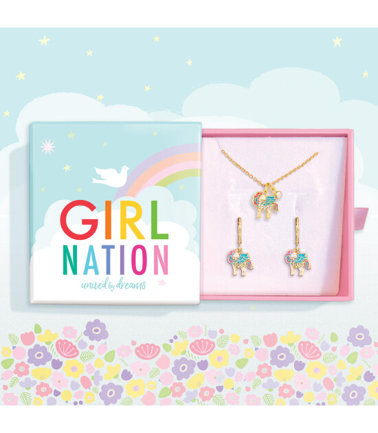 Girl Nation Kolye ve Küpe Hediye Set // Unicorn Magic