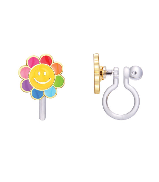 Girl Nation Clip On Klipsli Küpe // Rainbow Happy Flower