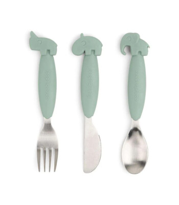 Done by Deer Paslanmaz Çelik Çatal Kaşık Bıçak Seti // Deer Friends - Yeşil