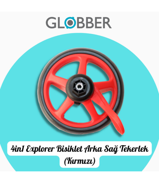 Globber 4in1 Explorer Bisiklet Yedek Parça // Arka Sağ Tekerlek (Kırmızı)