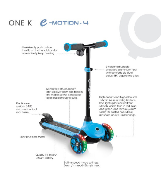 Globber One K E-Motion 4 Işıklı Elektrikli Scooter // Mavi