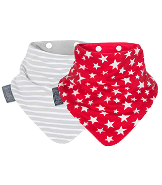 Cheeky Chompers NeckeBIB Önlük Set // Grey Stripes & Red Stars
