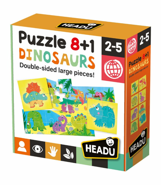 Headu Çift Taraflı Jumbo Puzzle Set // Dinozor (4 Parça)