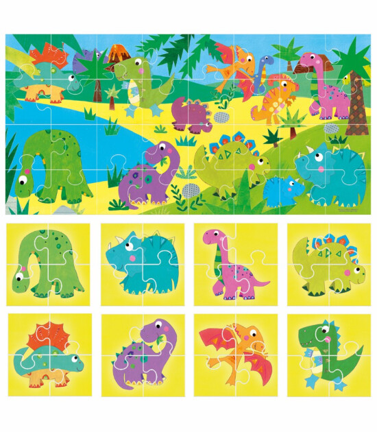 Headu Çift Taraflı Jumbo Puzzle Set // Dinozor (4 Parça)