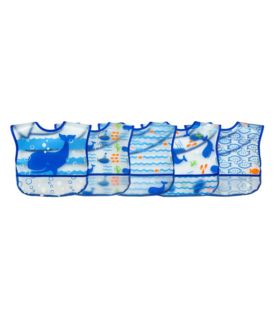 i Play Su Geçirmez EVA Kumaş Bebek Cırtlı Mama Önlüğü - 5'li Set (Mavi)