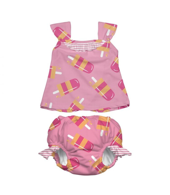 i Play UPF 50+ Güneş Korumalı Sızdırmaz Tankini Bikini Bebek Takım (Pembe Dondurma)
