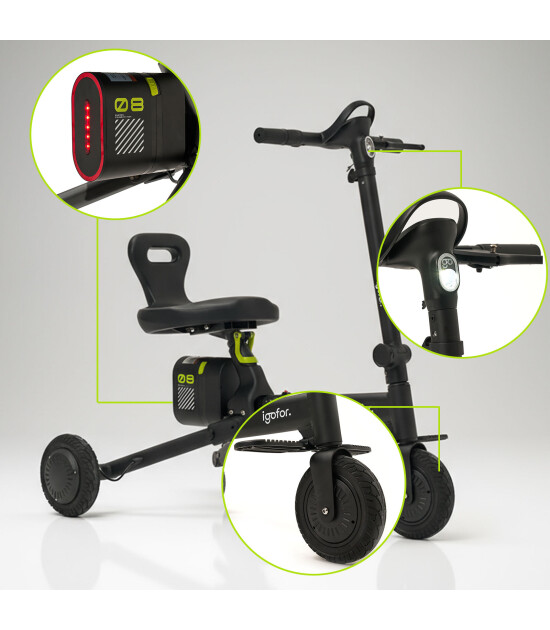 Igofor 3 Tekerlekli Katlanabilir Elektrikli Oturulabilir Scooter // Siyah