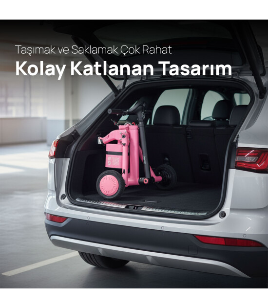 Igofor 3 Tekerlekli Katlanabilir Elektrikli Oturulabilir Scooter // Pembe