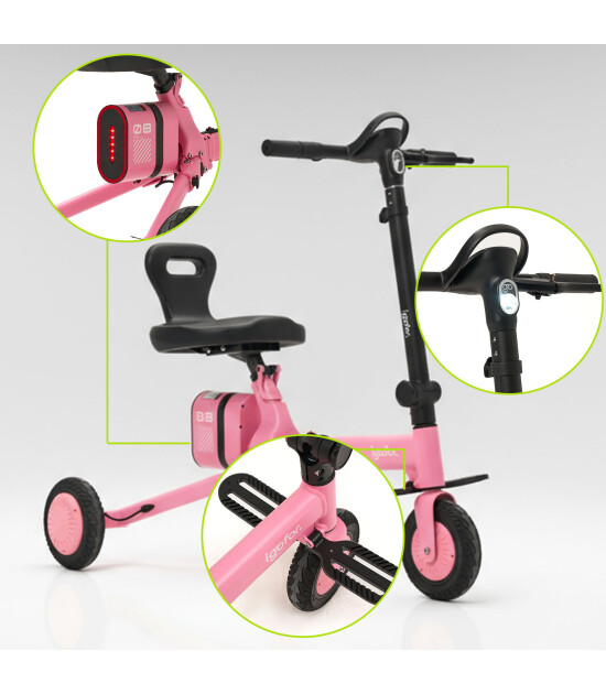 Igofor 3 Tekerlekli Katlanabilir Elektrikli Oturulabilir Scooter // Pembe