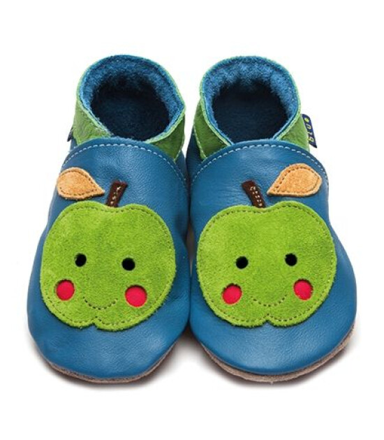 Inch Blue, Deri Patik Apple Cheeks Blue El Yapımı Hakiki Deriden Patik