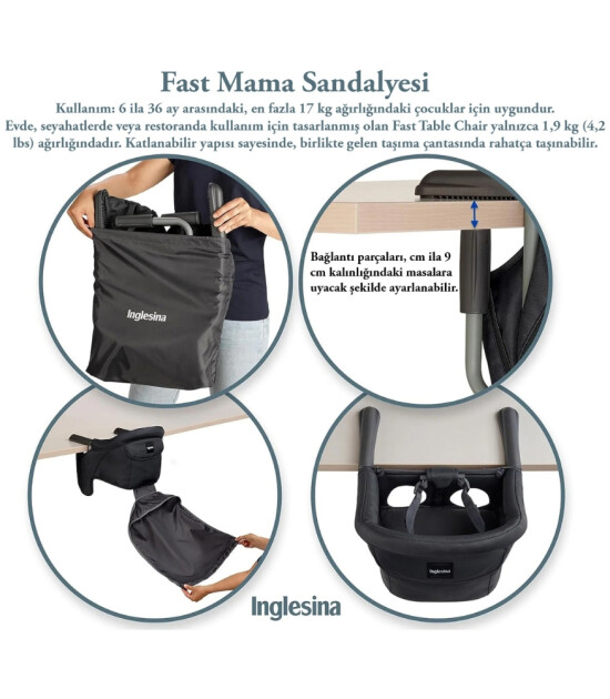 Inglesina Fast Masaya Takılan Taşınabilir Mama Sandalyesi // Gray - Gri